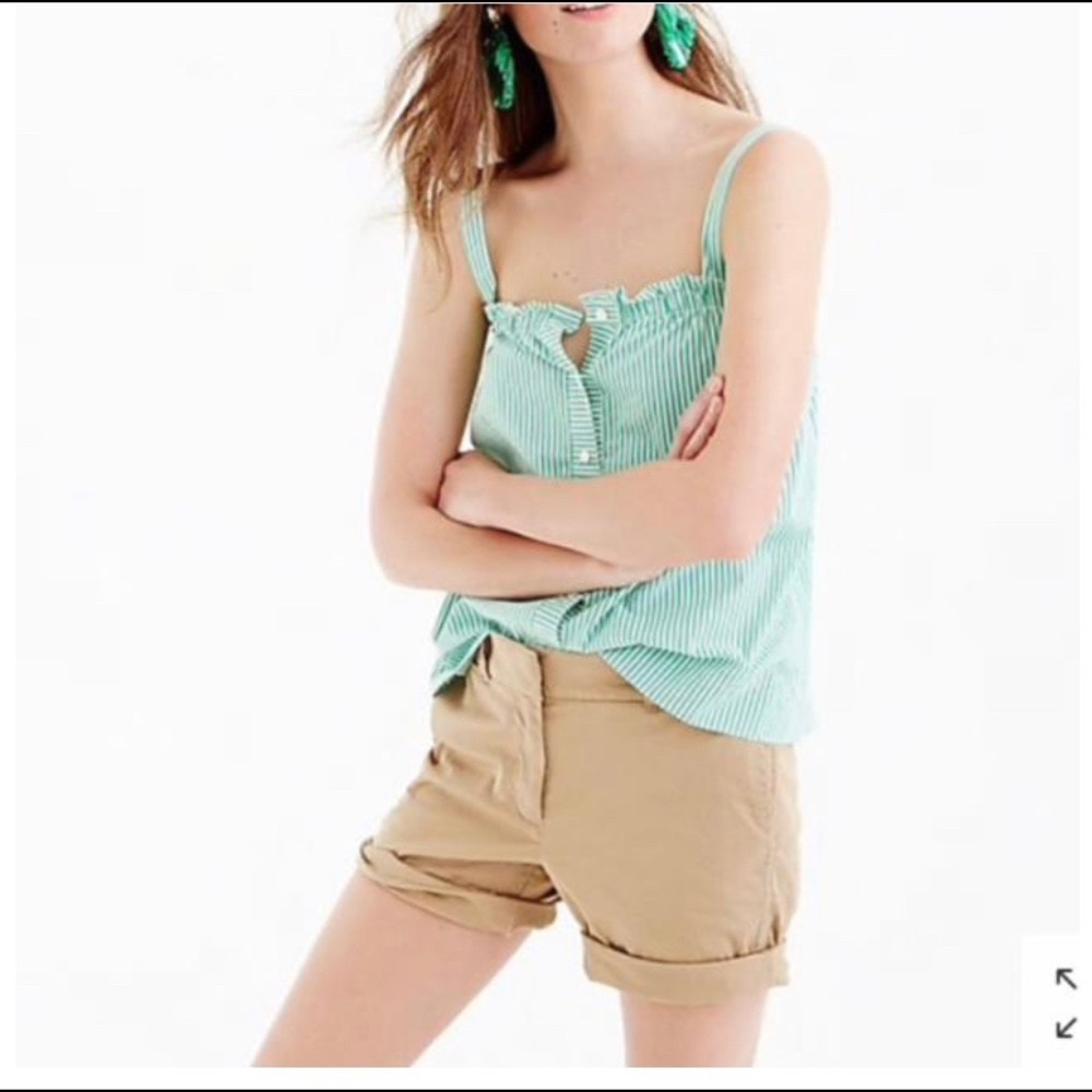 Green/White Stripes Button-front Ruffle Tank Cami